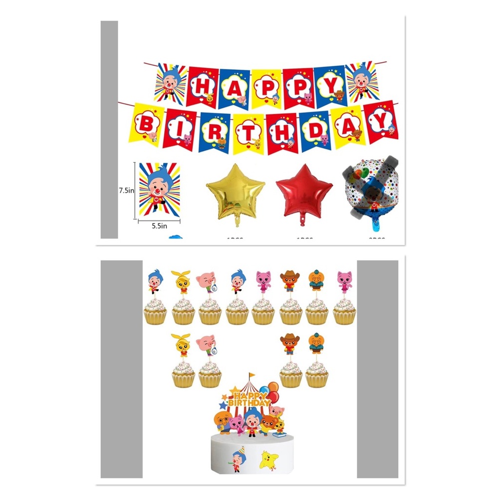 Happy Birthday Banner Cake Toppers Cupcake Toppers Balloons for Clown Party